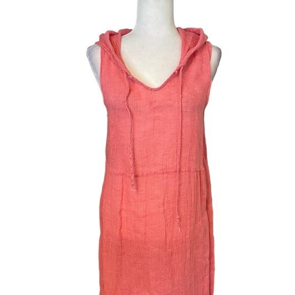 Flax 100% Linen Pink Hooded Sleeveless Midi Dress Small - Picture 2 of 5